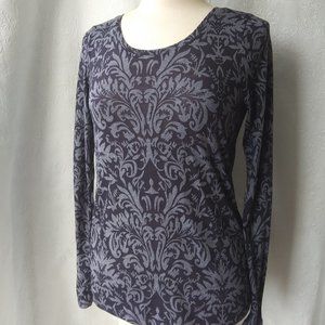LOFT | Black Gray Patterned Long Sleeve Lightweight T-Shirt | S